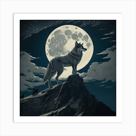 Wolf At The Moon Art Print