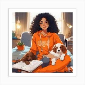 Girl With Dogs Art Print