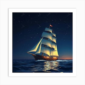 Majestic Tall Ship Sailing Under A Starry Night Sky 1 Art Print