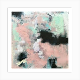 Abstract Pink, Pastel, Mint, black Clouds, Landscape Contemporary, Pink Mambo Coltxwilde, Square Art Art Print