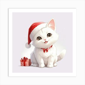 Cute Kitten In Santa Hat Art Print