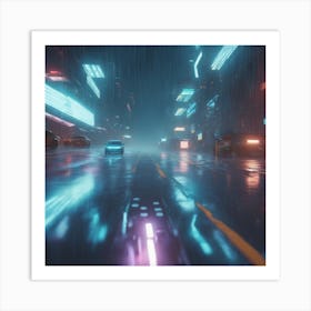 Rain On Floor Texture Outer Space Vanishing Point Super Highway High Speed Digital Render Digi (3) Art Print