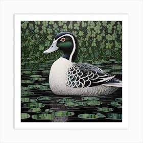 Ohara Koson Inspired Bird Painting Wood Duck 3 Square Art Print