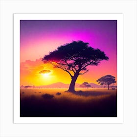 Sunset In The Savannah Art Print