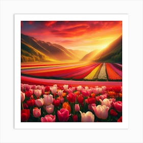 Tulip Field At Sunset 3 Art Print