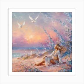 Doves On The Beach 2 Art Print