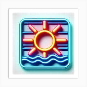 Neon Sign With Sun And Waves Art Print