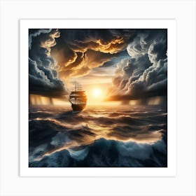 Ship in Stormy Sea Art Print