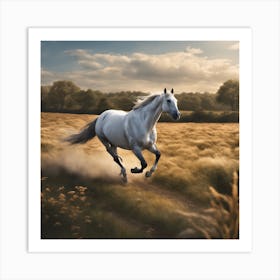 White Horse Galloping Art Print