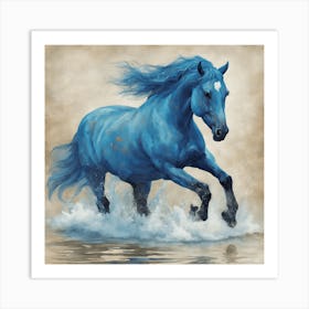 Blue Horse Running Art Print