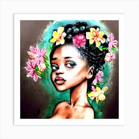 Black Girl With Flowers 2 Art Print