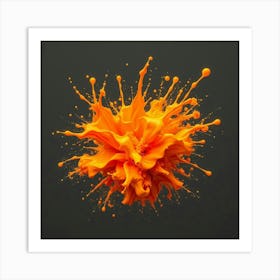 Orange Paint Splash On Black Background Art Print