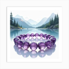 Amethyst Bracelet, Watercolor, Peaceful Mountain Lake 1 Art Print