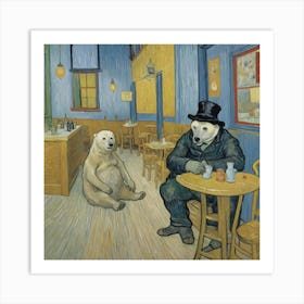 Polar Bears At The Cafe and Drinking Coffee Art Print