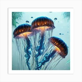 Bioluminescent Jellyfish Fish In A Jungle Fractal Pattern Vibrant By Jacob Lawrence And Francis 992543567 (1) Art Print