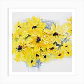 Yellow Flowers White Background Painting 1 Square Art Print