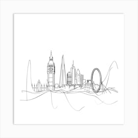 London Skyline, minimalist, line art, black and white. Art Print