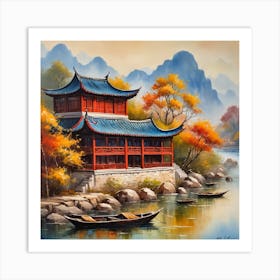 Chinese House By The River Art Print