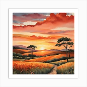 Sunset In The Field Art Print