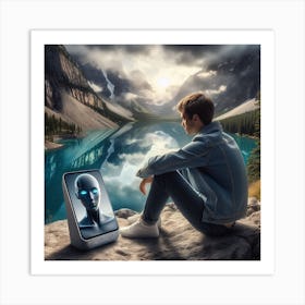 Man Looking At A Robot 2 Art Print