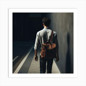 Man Walking With Backpack Art Print