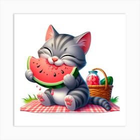 Watermelon Cat Art Print