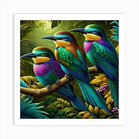 Three Birds In The Jungle Art Print