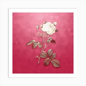 Vintage White Provence Rose Botanical in Gold on Viva Magenta n.0251 Art Print