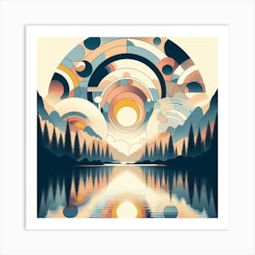 Scandinavian style, Sunrise on the lake 3 Art Print