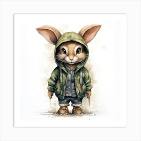 Watercolour Cartoon Hare In A Hoodie 3 Art Print