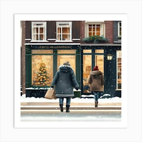 Paris cafes, winter season, Christmas, pale colors, pedestrians in the street, winter clothes, falling snow.6 1 Art Print