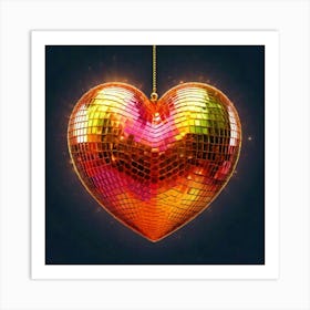 Firefly Heart Shaped, 3d, Disco Ball, Gold, Sparkles, Pink, Orange, Purple, Green, Floating, White B (2) Art Print