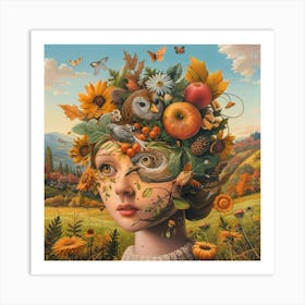 Woman With Flowers On Her Head Art Print