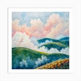 Clouds And Flowers Art Print