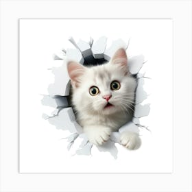 Cat Peeking Out Of A Hole Art Print