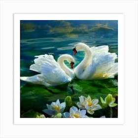 Swans In Love Art Print