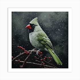 Ohara Koson Inspired Bird Painting Northern Cardinal 4 Square Art Print