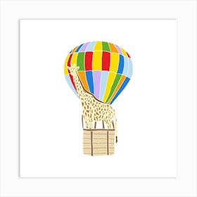 Giraffe In A Hot Air Balloon, Fun Safari Animal Print, Square Art Print