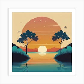 Default Simple Graphic Vector Summer Serenity Illustration 2 Upscaled Upscaled Art Print
