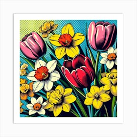 Tulips and Daffodils, pop art 3 Art Print