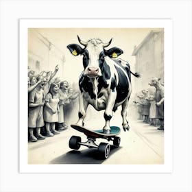 Cow On Skateboard 13 Art Print