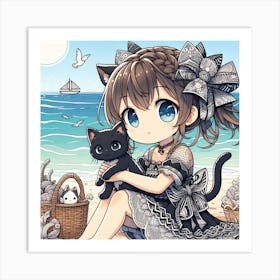 Cute Cat Girl Art Print