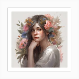 Girl With Flowers 1 Art Print