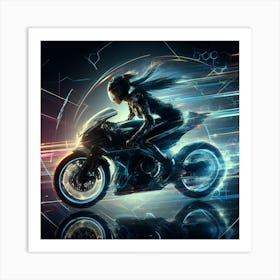 Futuristic Woman Riding A Motorcycle 1 Art Print