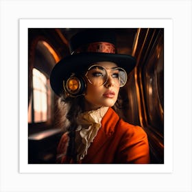 Steampunk Woman With Glasses 2 Art Print