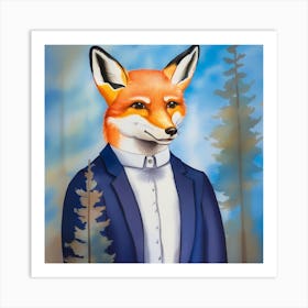 Fox In Suit Art Print