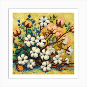 Van Gogh style, Cotton Flower branch 3 Art Print