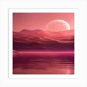 Pink Moon Over Water Art Print