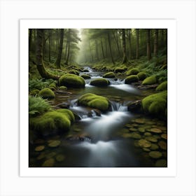 Mossy Stream In The Forest Art Print