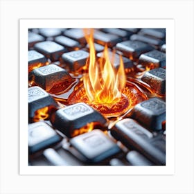 Fire On A Computer Keyboard Art Print